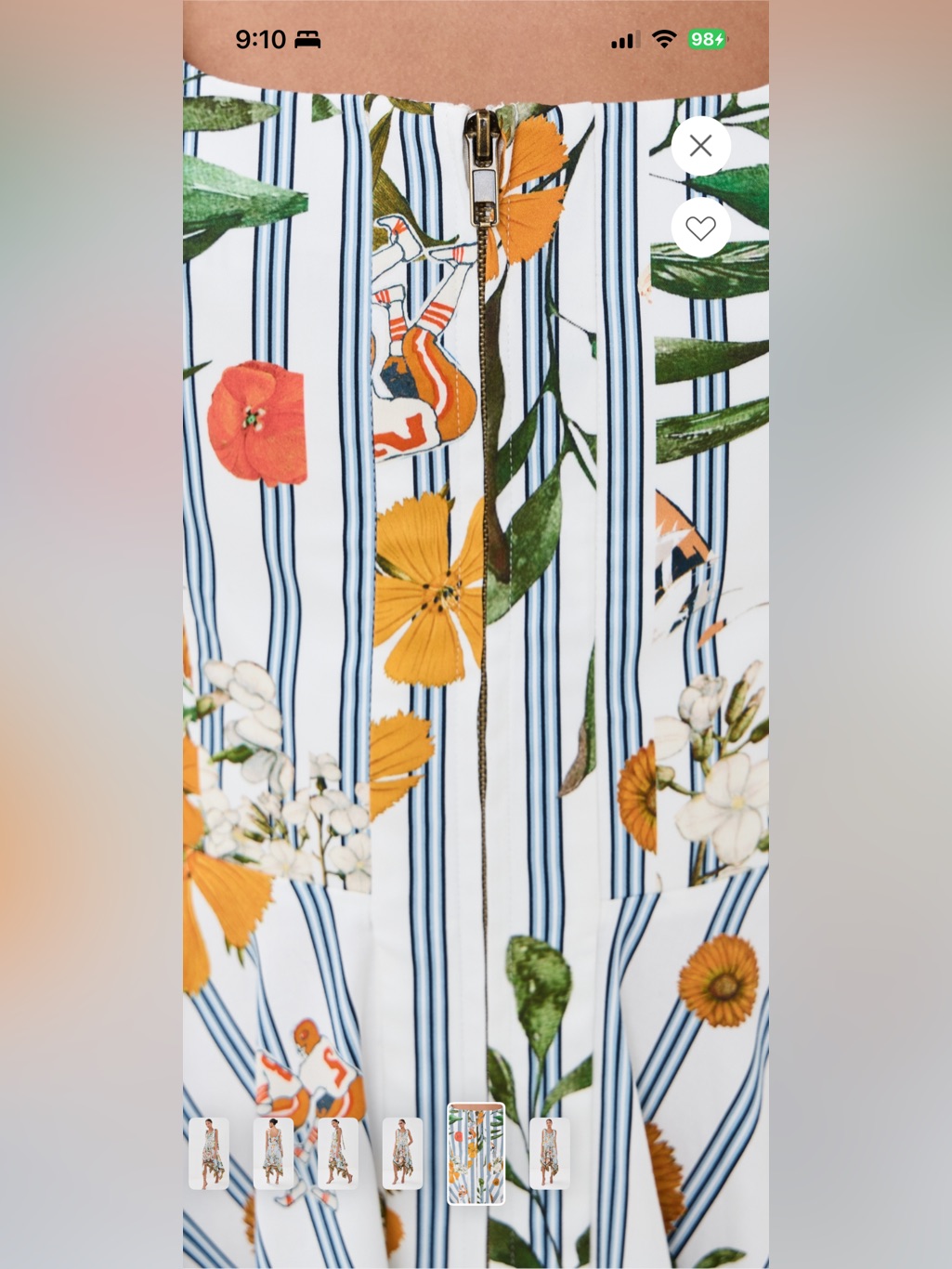 Monse White Striped Floral Handkerchief-Hem Dress With Camel Trim — image 5 of 6